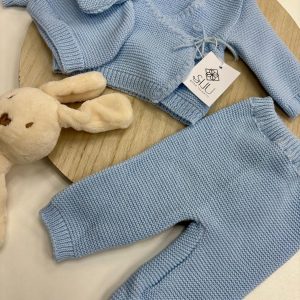 Conjunto 4 Piezas Bebé Recién Nacido Azul | Lazo Lateral y Cuello Pico