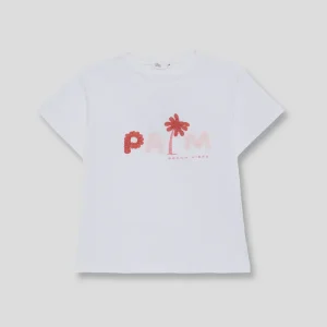 Camiseta blanca de algodón “Palm Beach Vibes” para niña Street Monkey 2-16 años